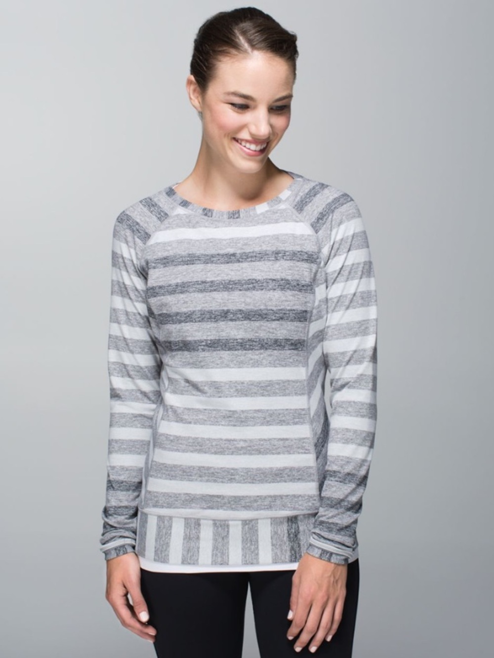 Lululemon Race Your Pace Long Sleeve Gray White Stripe Size 6 W3H09S